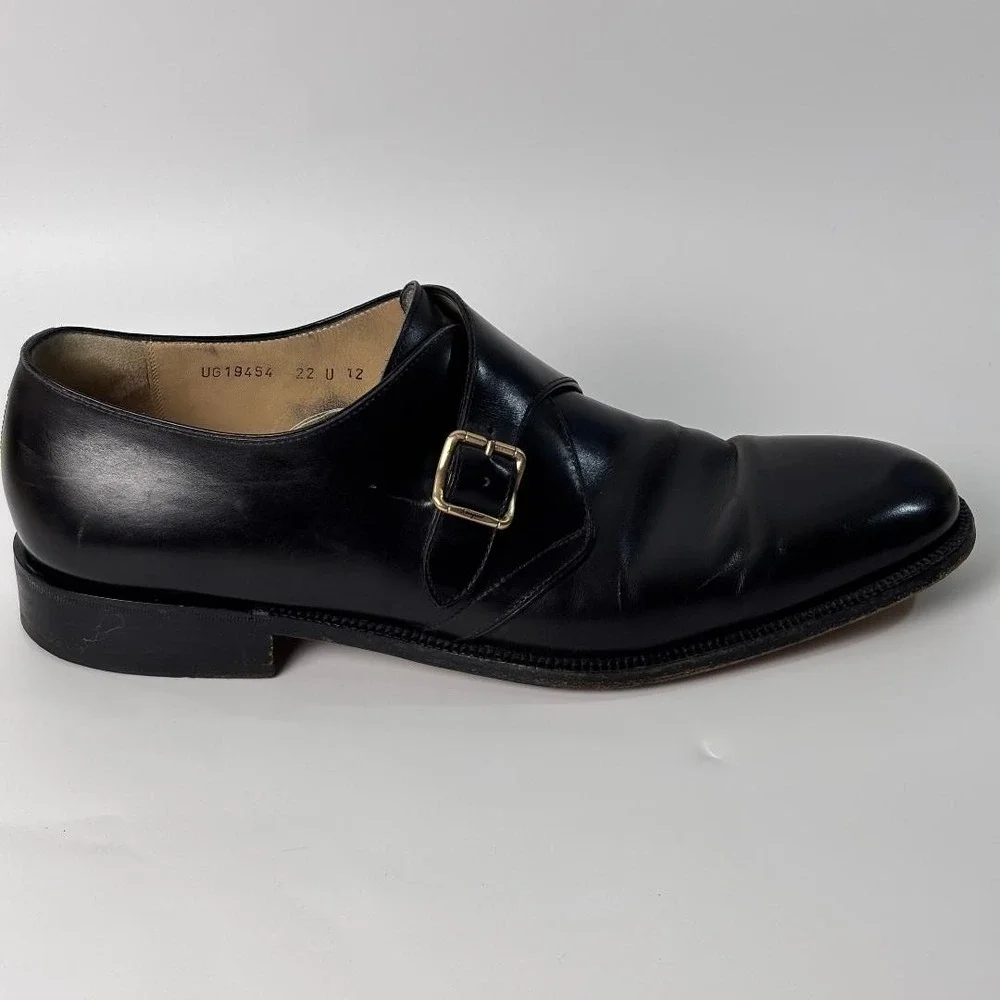 Salvatore Ferragamo Black Leather Monk Strap Dress Shoes Mens 12 D Italy Buckle